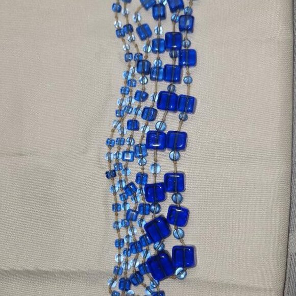 Vintage Czech Blue glass cube beads long flapper necklace from the 1920's - Picture 4 of 4